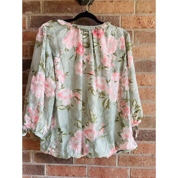 Autres Filles Womens Multicolor Floral 3/4 Sleeve Spilt V-Neck Blouse Tops Sz 1X - Picture 2 of 4